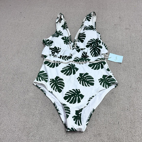 Cupshe Other - Cupshe One Piece Swimsuit White Green Floral Women’s Size Large NWT
